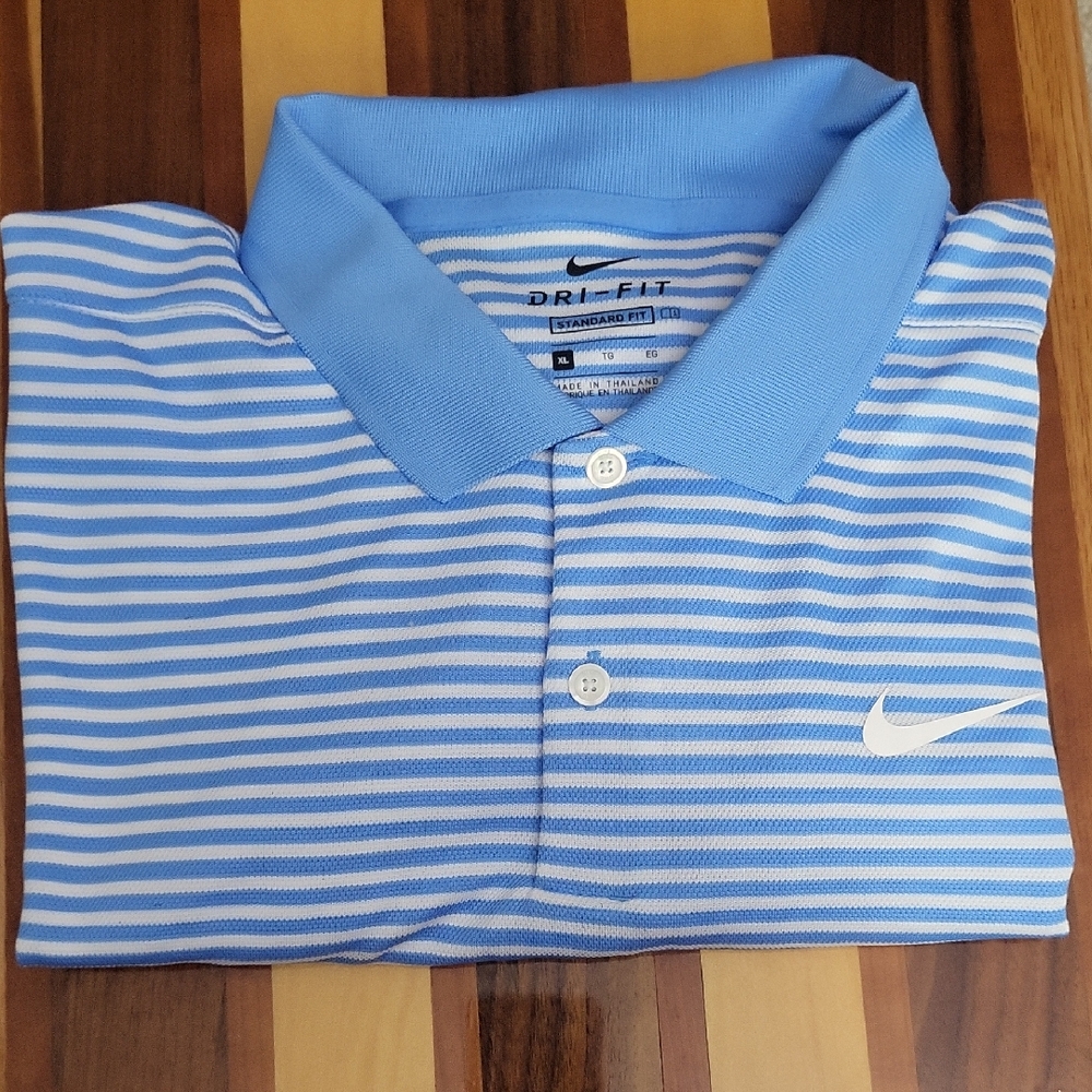 Nike Men's Light Blue Striped Polo